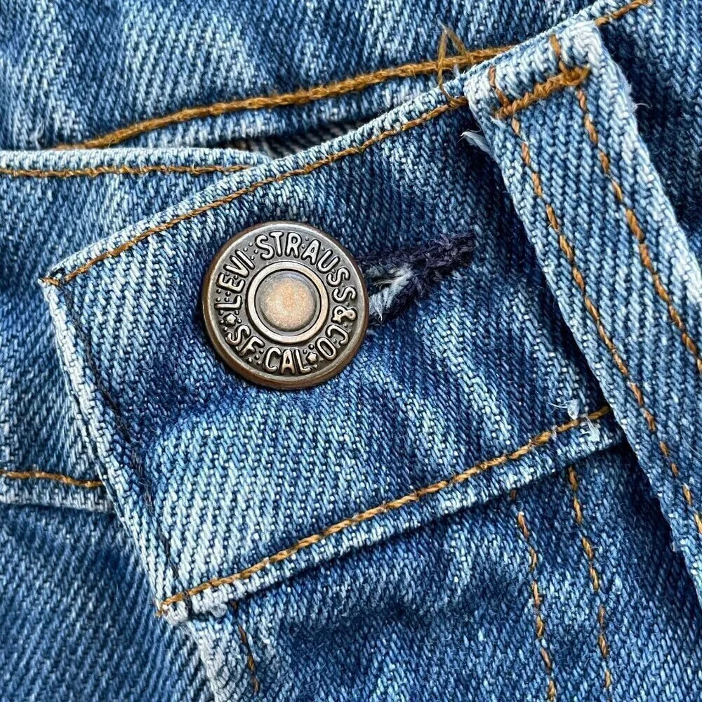 Vintage 1980s Levis 536 Womens Jeans 27x27 High Waist Raw Hem Denim Orange Tab